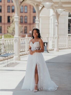 Lace A-Line Gown with Sweetheart Bodice and Thigh Slit